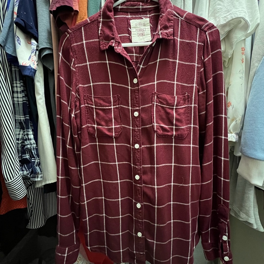 SO soft red long sleeve button down shirt